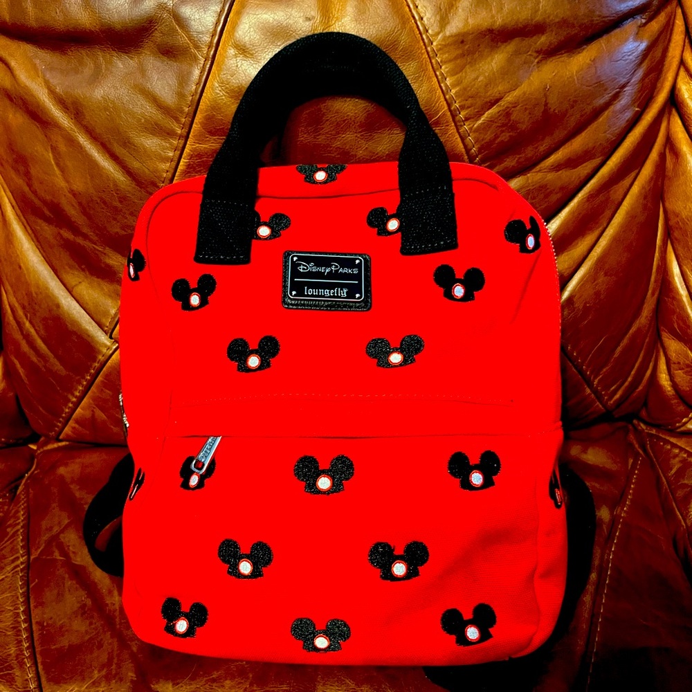 Loungefly Disney Parks Backpack Medium Red Mickey Mouse Ear Design 2020 GUC
